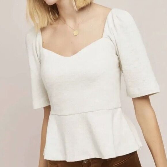 Anthrpologie porridge half sleeve sparkly ruffle top - Picture 1 of 4